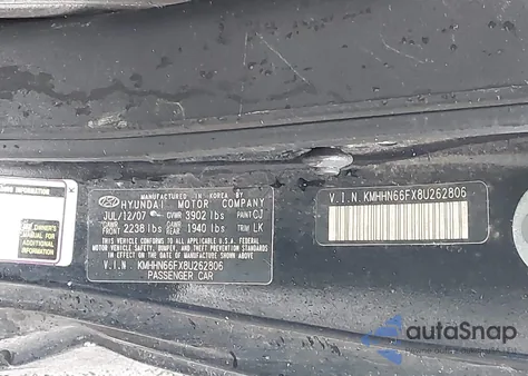 2008 Hyundai Tiburon Gt/Gt Limited/Se z USA, uszkodzony, nr VIN KMHHN66FX8U262806